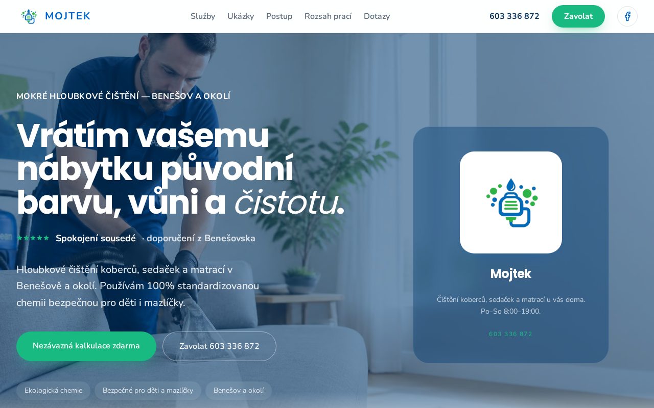 Úvodní stránka projektu Čištění koberců Benešov