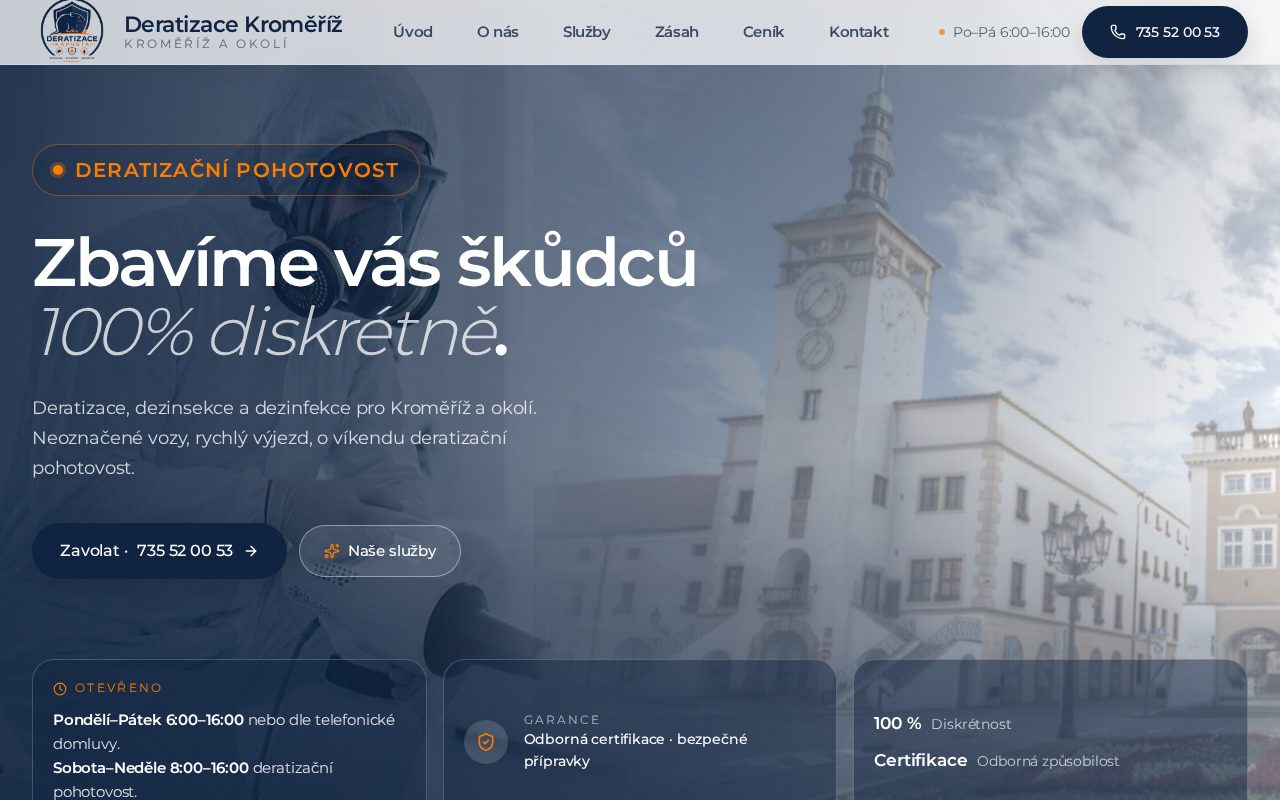 Úvodní stránka projektu Deratizace Kroměříž