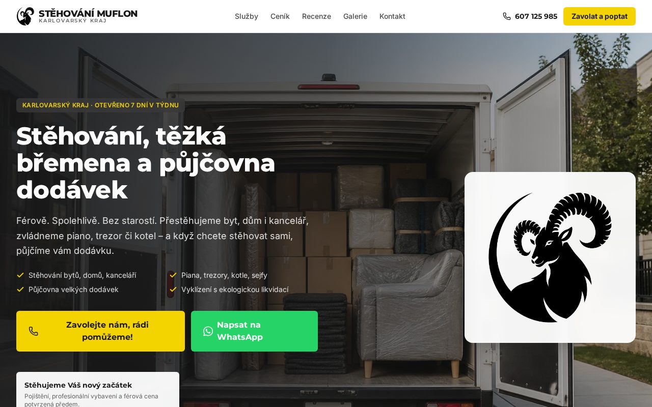 Úvodní stránka projektu Stěhování Muflon